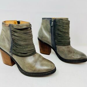 PIKOLINOS Olive Ankle Boots with Wood Heel